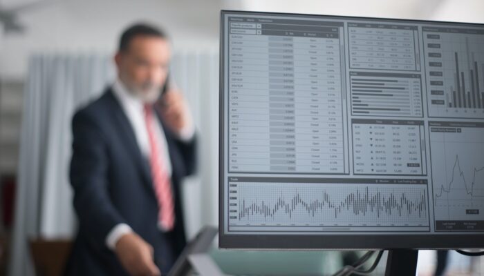 stock market data display on computer monitor